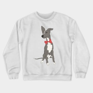 Cute Grey Italian Greyhound with bright pink bow Crewneck Sweatshirt